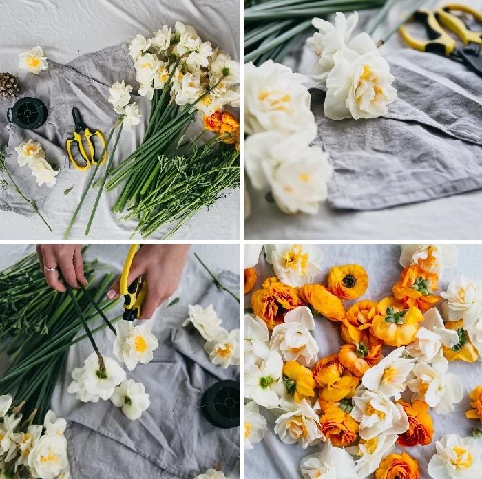 candle decoration, white and orange, table runner, step by step, diy tutorial, grey, cotton cloth