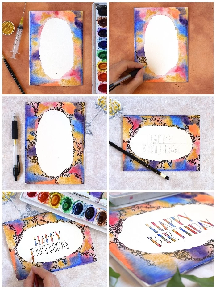 happy birthday, watercolour greeting card, homemade birthday cards, step by step, diy tutorial
