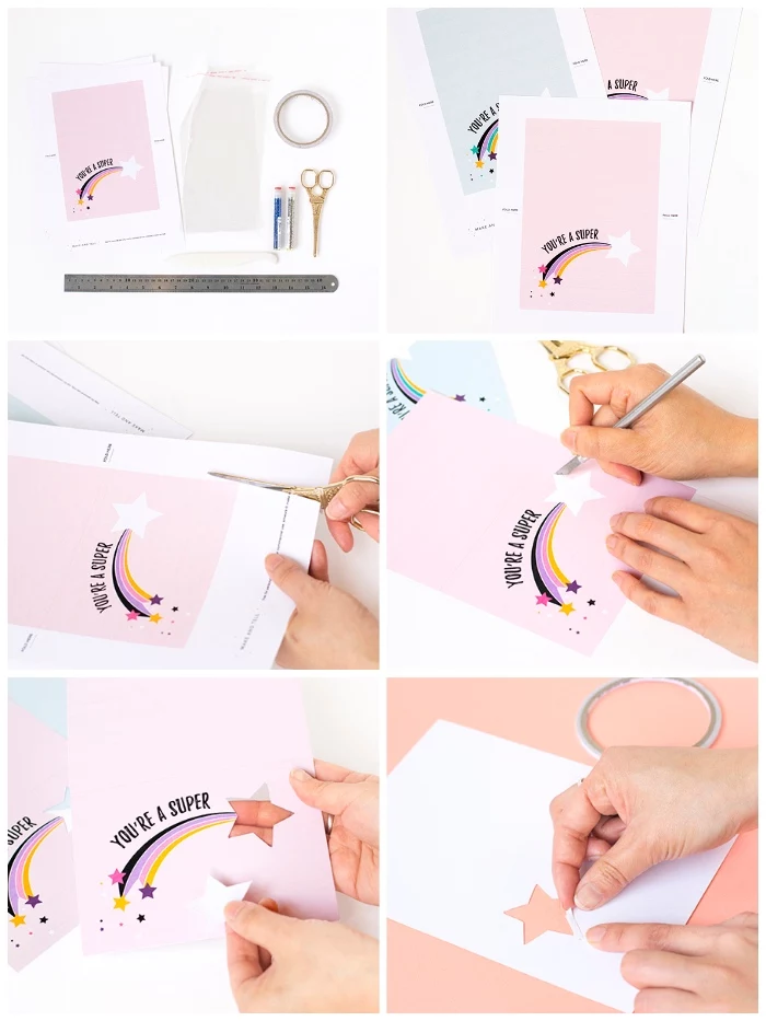 you're a super star, birthday card ideas, step by step, diy tutorial, pink card stock, shooting star