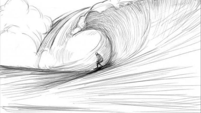 surfer surfing a large wave, how to draw easy things, black and white, pencil sketch