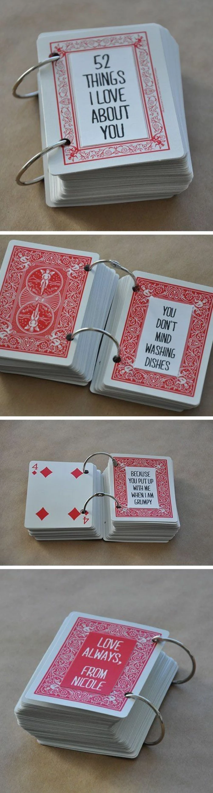 things i love about you, deck of cards, crafty christmas gifts, diy tutorial, side by side pictures