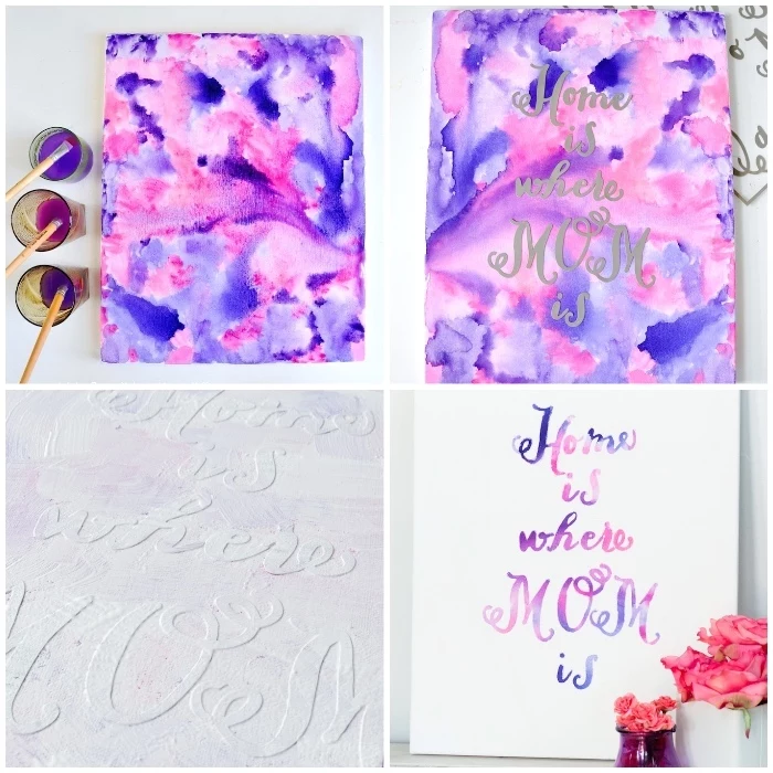 watercolour painting, pink and purple paint, large wall decor ideas, home is where mom is