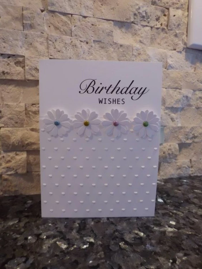 birthday wishes, white card stock, funny bday cards, white flowers, colourful beads