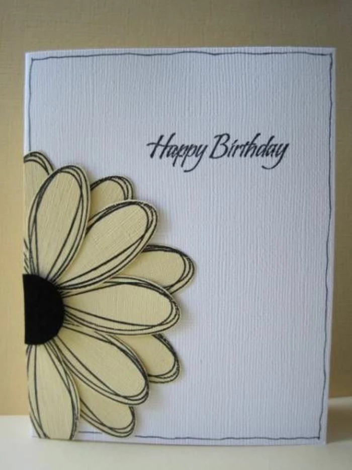 white card stock, yellow sun flower, made of paper, funny bday cards, yellow background