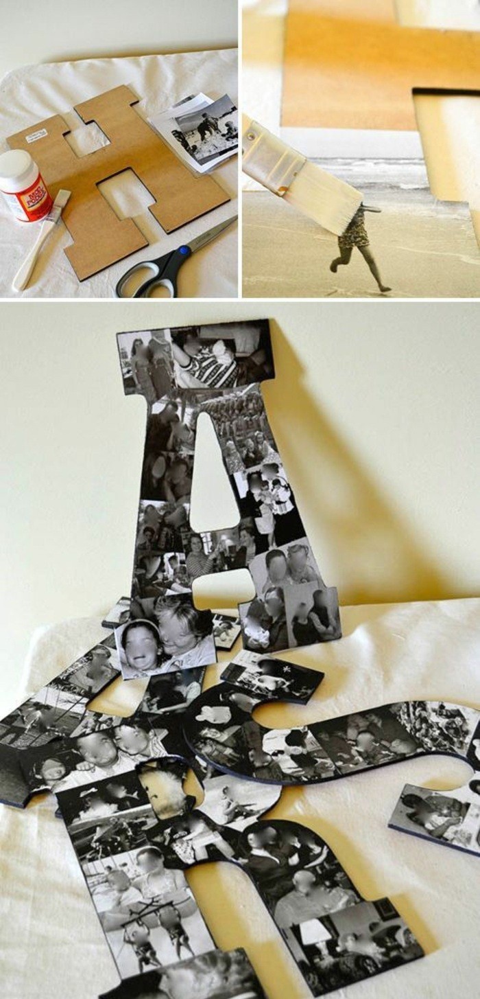 wall design ideas, wooden letters, black and white photos, glued to them, step by step, diy tutorial