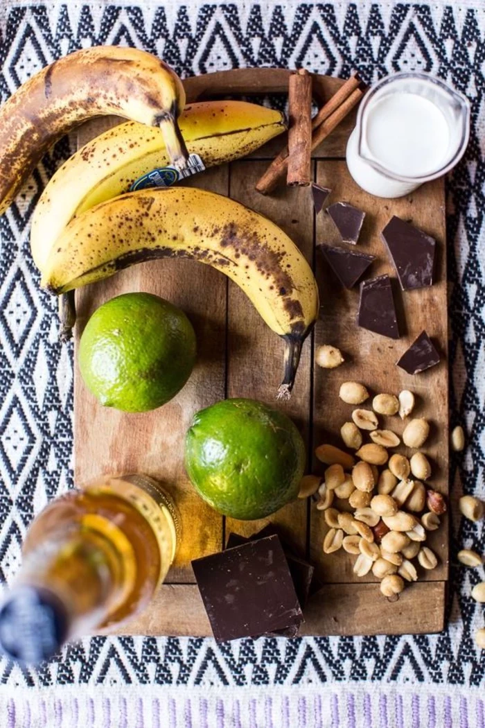 step by step, diy recipe, vegan appetizers, bananas and lime, chocolate and nuts