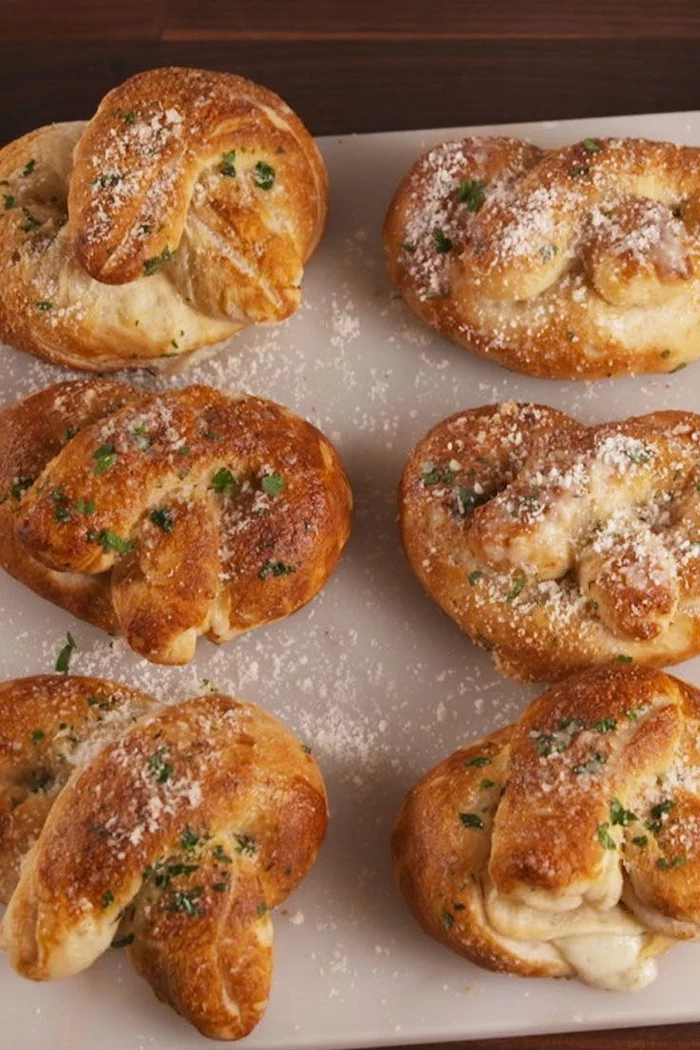 bread bites, with parmesan and herbs, vegetarian appetizer recipes, white plate
