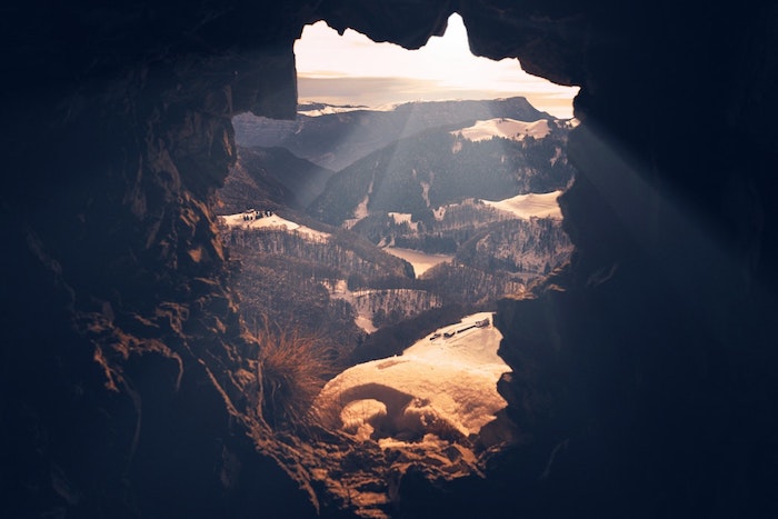 mountain landscape, cute tumblr wallpapers, view from a cave, sun shining