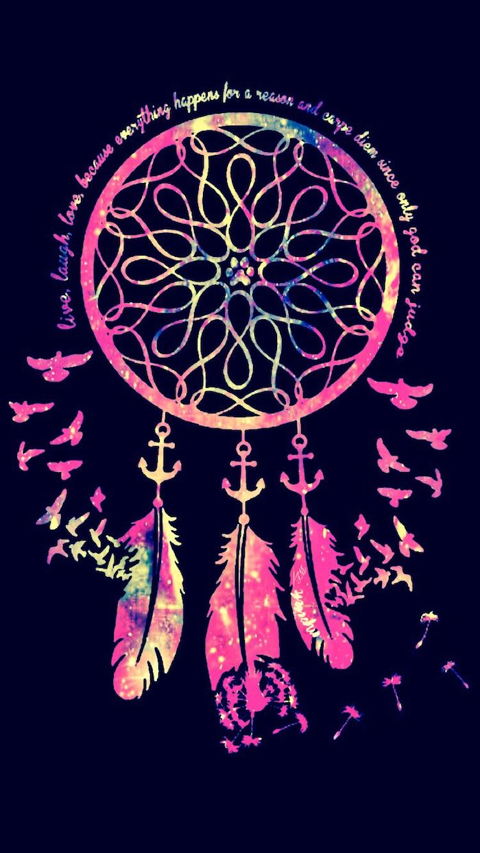 colourful dreamcatcher, tumblr lockscreens, black background, inspirational quote