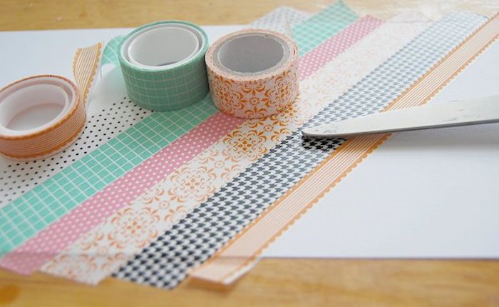 colourful washi tape, taped to a white carton, preschool learning, step by step, diy tutorial