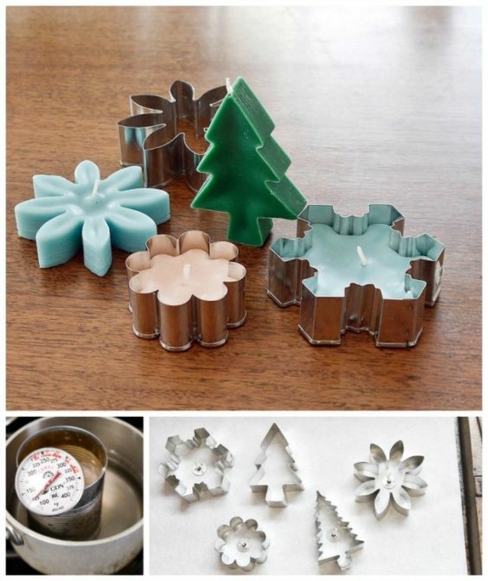 candles made with cookie cutters, in different shapes, how to make homemade candles, step by step, diy tutorial