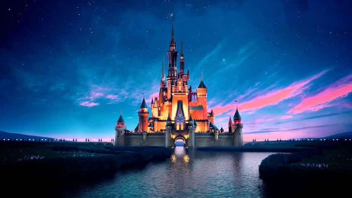girly wallpapers, disney castle, blue sky, river flowing