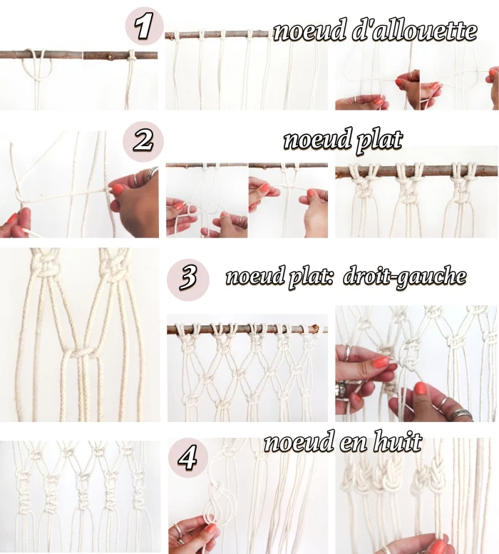 types of knots, macrame wall hanging patterns, step by step, diy tutorial