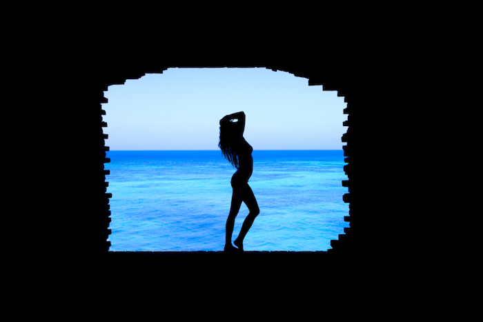 female silhouette, tumblr iphone backgrounds, ocean water, blue sky