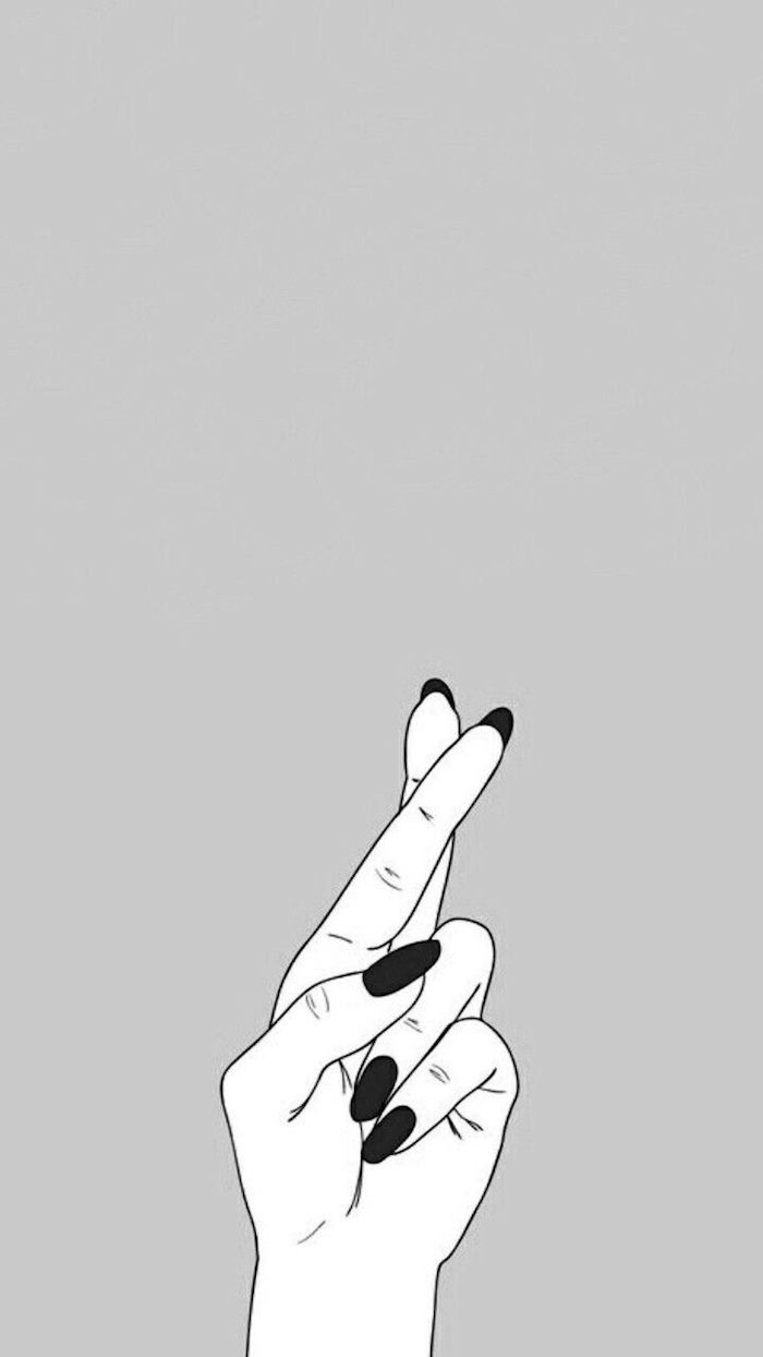grey background, tumblr iphone backgrounds, fingers crossed, black nails
