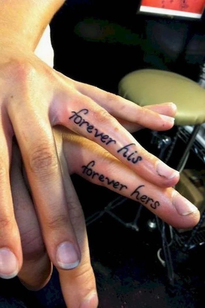 forever his, forever hers, finger tattoos, couple tattoos ideas gallery