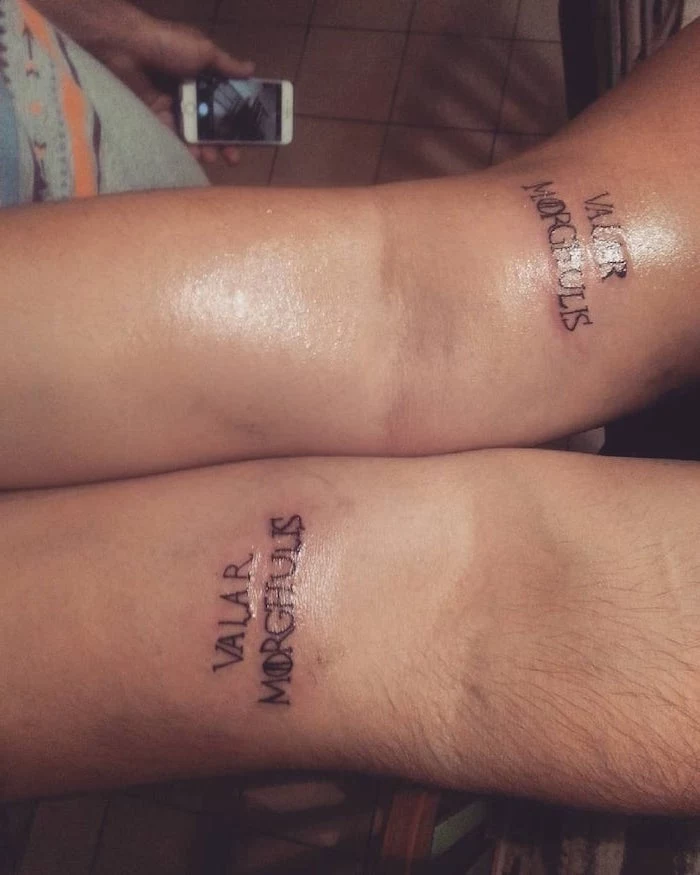 valar morghulis, couple tattoos ideas gallery, forearm tattoos, game of thrones inspired