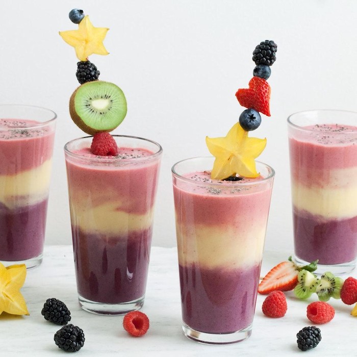star shaped orange, heart shaped strawberry, berries on a skewer, how to make a smoothie, layered smoothie