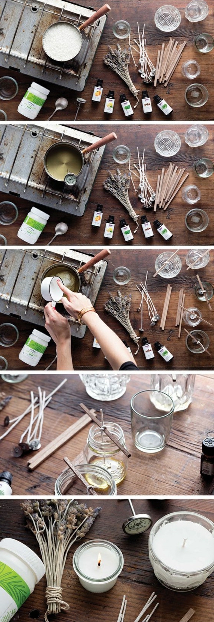 step by step, diy tutorial, herbs infused candles, how to make a candle wick