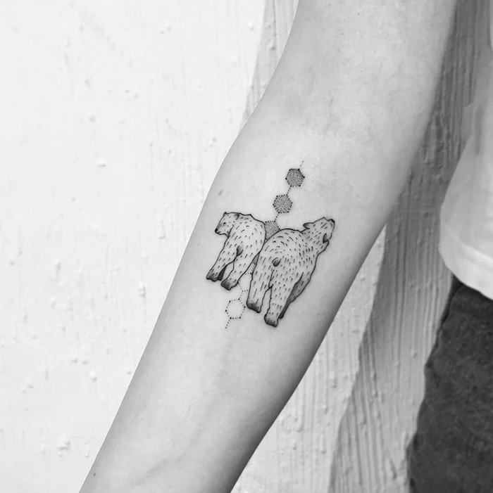 two polar bears, forearm tattoos for women, white background