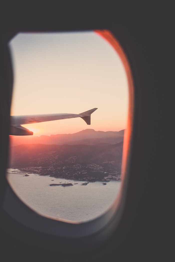 looking through a windows, airplane wing, sunset sky, iphone wallpaper tumblr, mountain island landscape