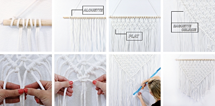 white macrame, step by step, diy tutorial, woven wall hanging