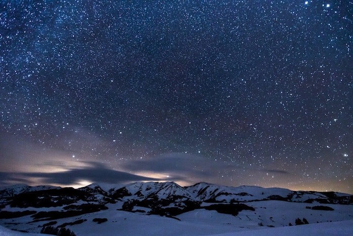 starry sky, tumblr desktop backgrounds, mountain landscape, snowy peaks