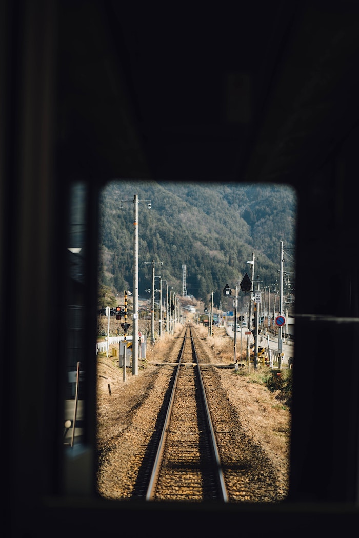 rail road, mountain landscape, tumblr desktop backgrounds, lamp posts along the road