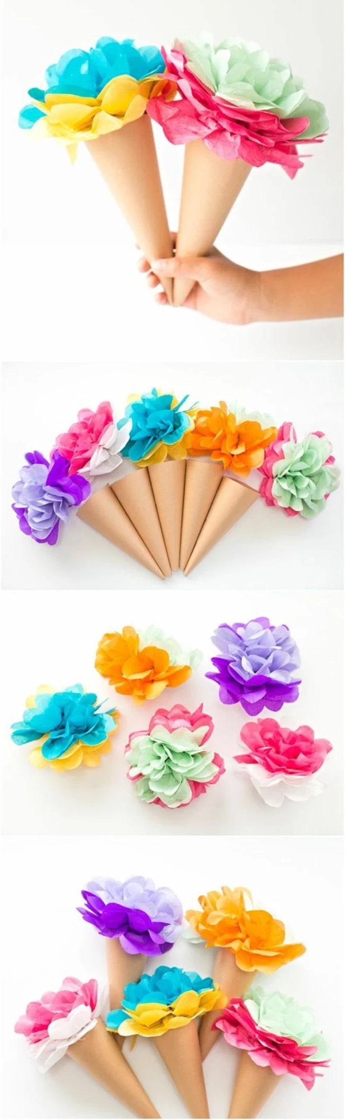 paper cones, indoor group games for kids, colourful flowers, made of paper