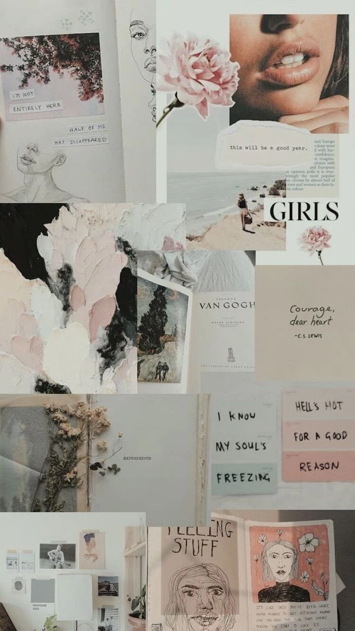 girly iphone wallpaper, vintage style, photo collage, motivational quotes