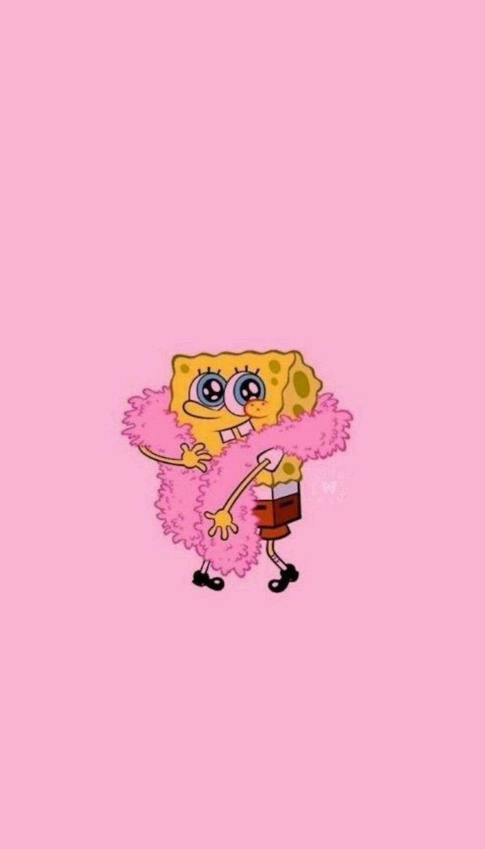 spongebob squarepants, with a pink sash, on a pink background, girly iphone wallpaper