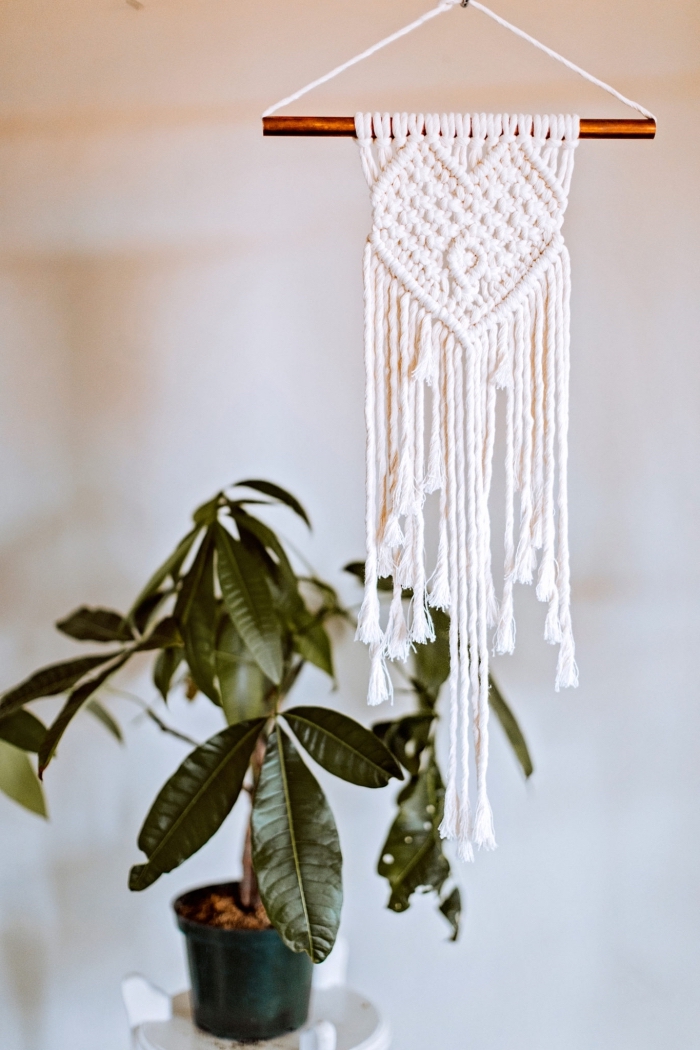 potted plant, macrame for beginners, white wall, white metal table