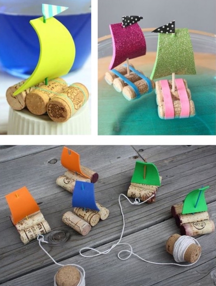 small boats, made of corks, language activities for preschoolers, glitter felt, diy tutorial