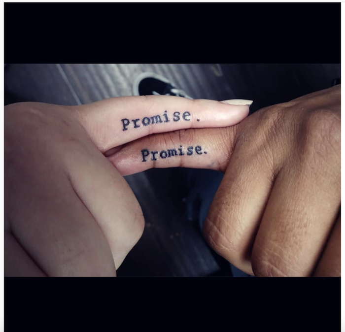 promise inside finger tattoos, couple finger tattoos, black background