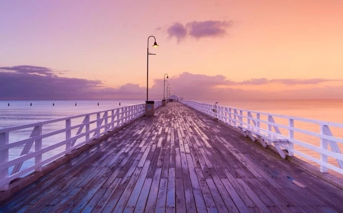 wooden pier, by the ocean, girl wallpapers for iphone, sunset sky