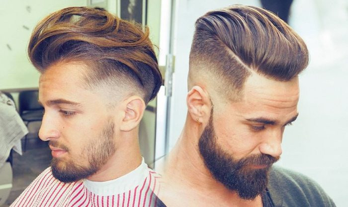 blonde hair, brown beard, side by side photos, trendy haircuts for men