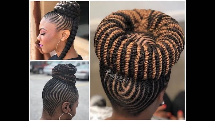 different hairstyles, on black hair, side by side photos, nigerian cornrow hairstyles