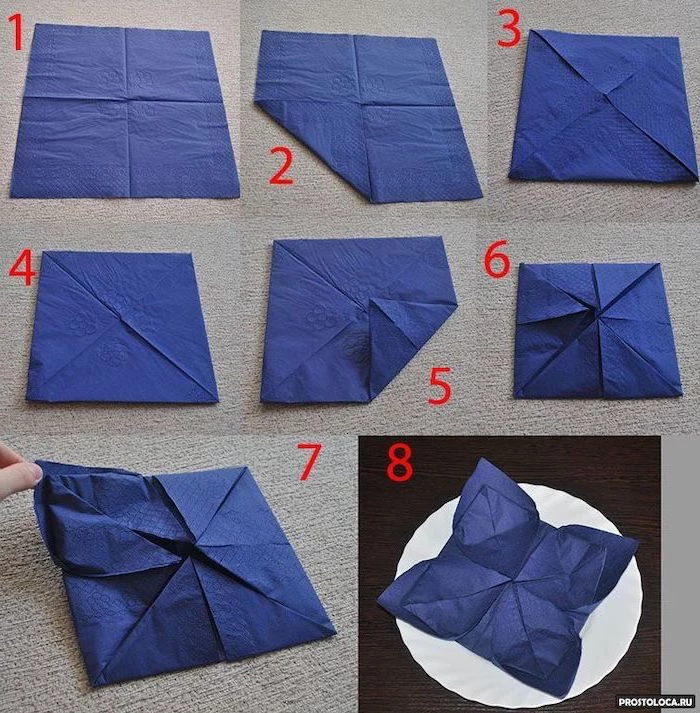blue napkin, star shaped, diy tutorial, step by step, how to fold napkins fancy