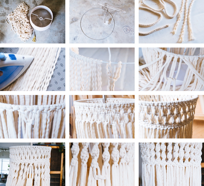 diy tutorial, step by step, how to macrame, macrame lamp shade