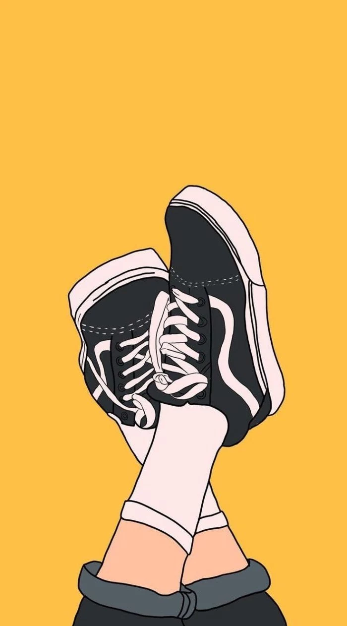 vans off the wall sneakers, on a yellow background, cute background pictures