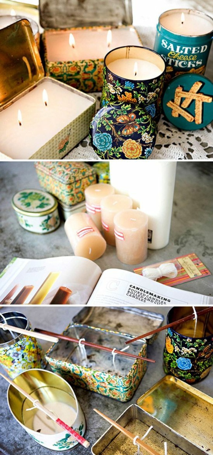 vintage tin boxes, filled with candle wax, make your own candles, step by step, diy tutorial