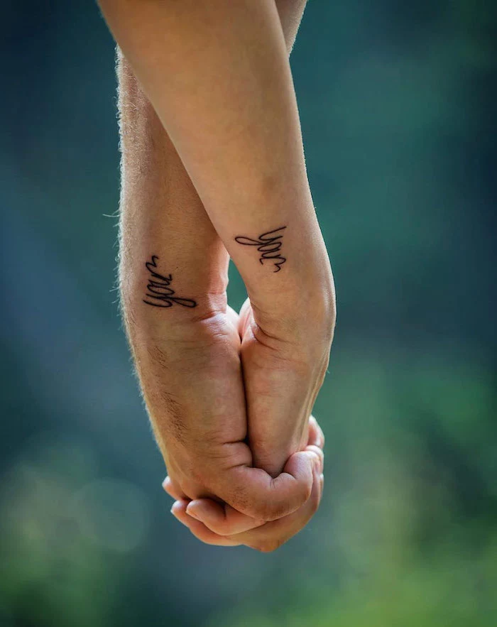 you wrist tattoos, holding hands, matching tattoo ideas