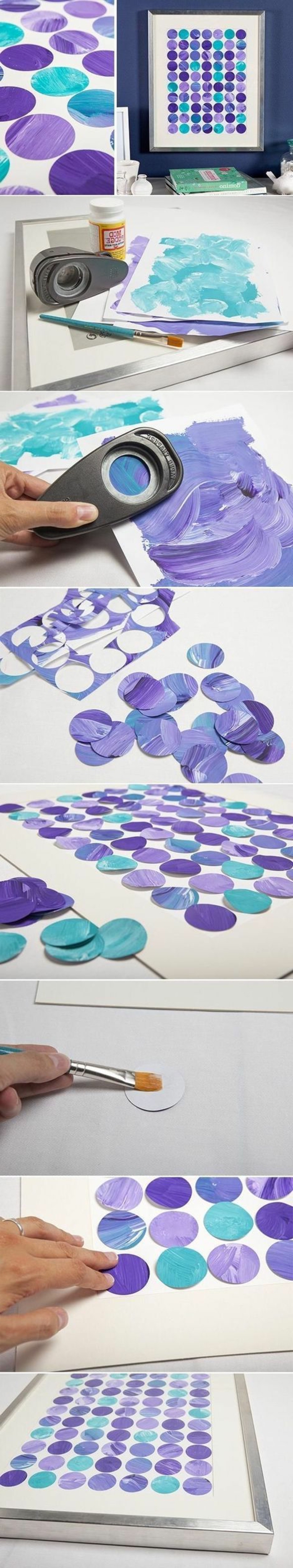 blue and purple circles, next to each other, diys for teens, metal frame, step by step, diy tutorial