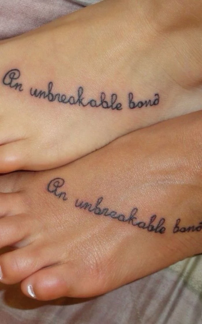 matching bestfriend tattoos, an unbreakable bond, leg tattoos, grey background