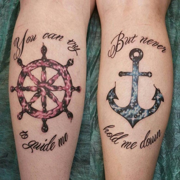 you can try to guide me, but never hold me down, best friend tattoos, back of leg tattoos