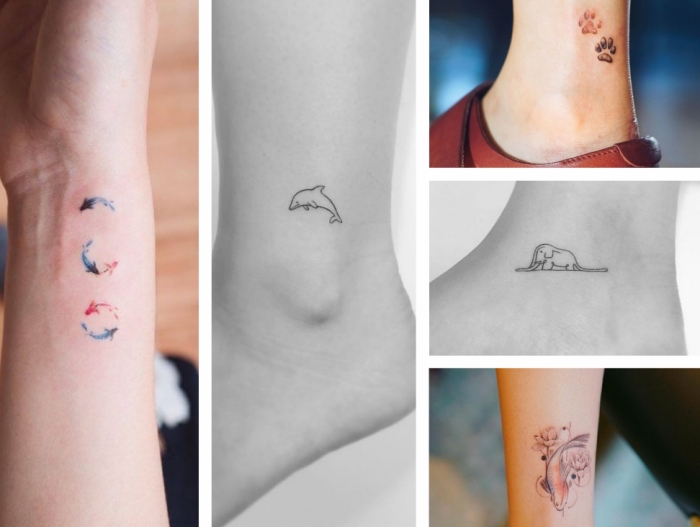 tattoo placement, animal tattoos, photo collage, on the ankles and wrist