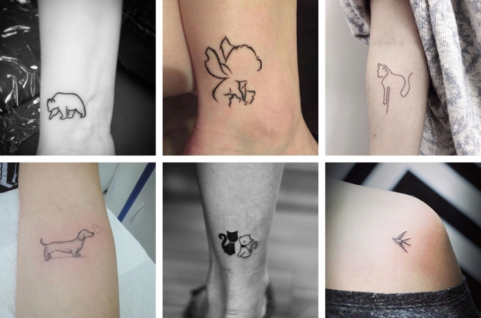 animal tattoos, on the forearms and ankles, tattoo placement, photo collage