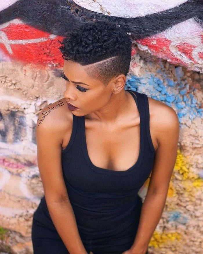 black top, african american short hairstyles, black hair undercut, graffiti wall