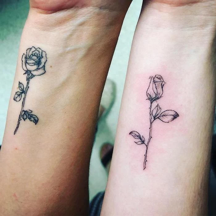 bloomed rose, blooming rose, mother daughter tattoo ideas, wrist tattoos