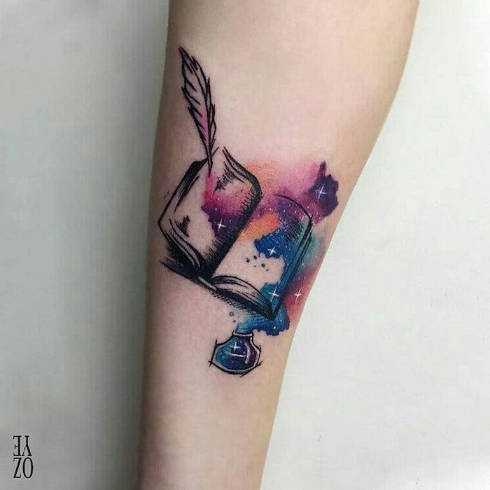 abstract watercolor feather tattoo